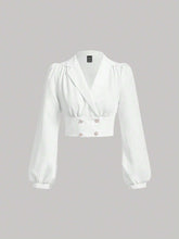 Lapel Neck Double Breasted Crop Blouse